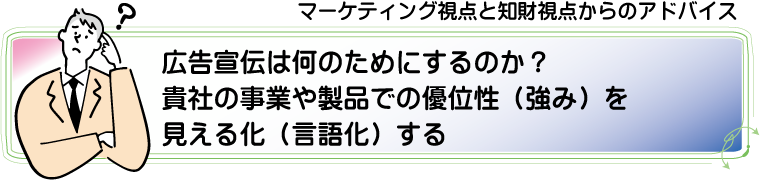 広告宣伝は貴社の事業や製品での強みを見える化する必要がある！アルカディア知財事務所
